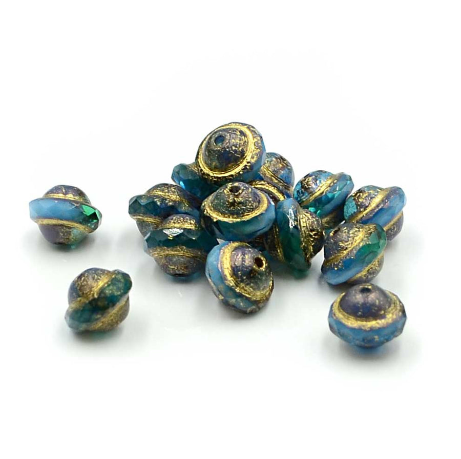 Saturns- Teal & Sky Etched, Bronze & Gold Wash