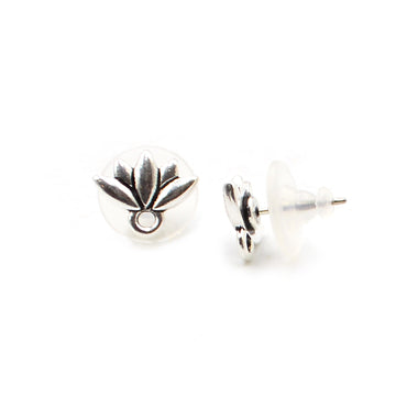 Lotus Earring Post- Antique Silver (1 pair)