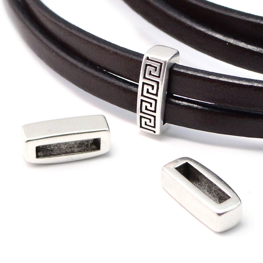 10mm Slider- Greek Key- Antique Silver