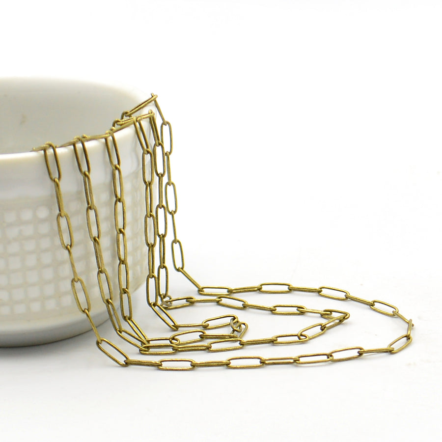 Small Paperclip Cable- Antique Brass Chain by the Foot