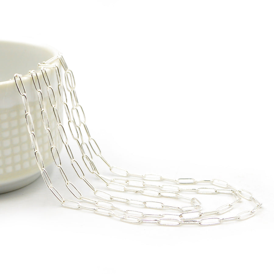 Small Paperclip Cable- Bright Silver Chain by the Foot