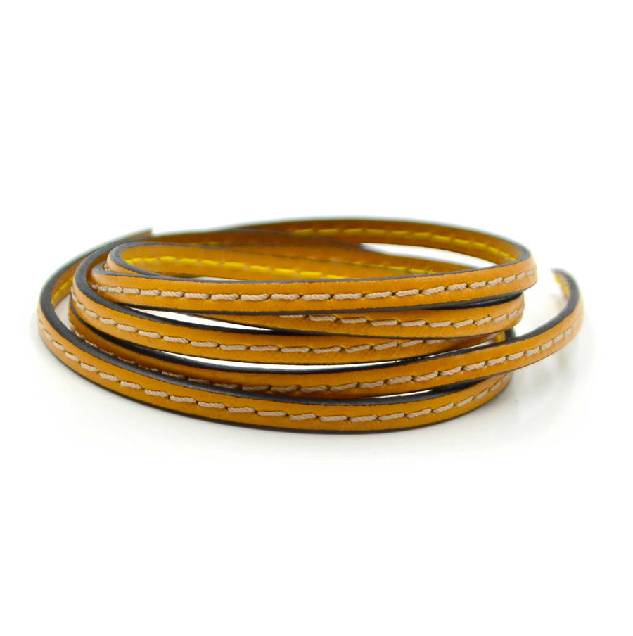 Stitched Mustard- 5mm Strap Leather by the Yard