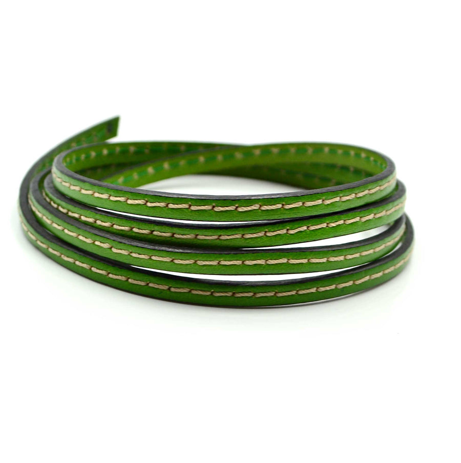 Stitched Olive- 5mm Strap Leather by the Yard