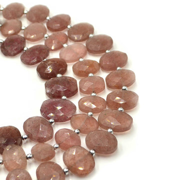 Strawberry Quartz- Faceted Center Drilled Ovals
