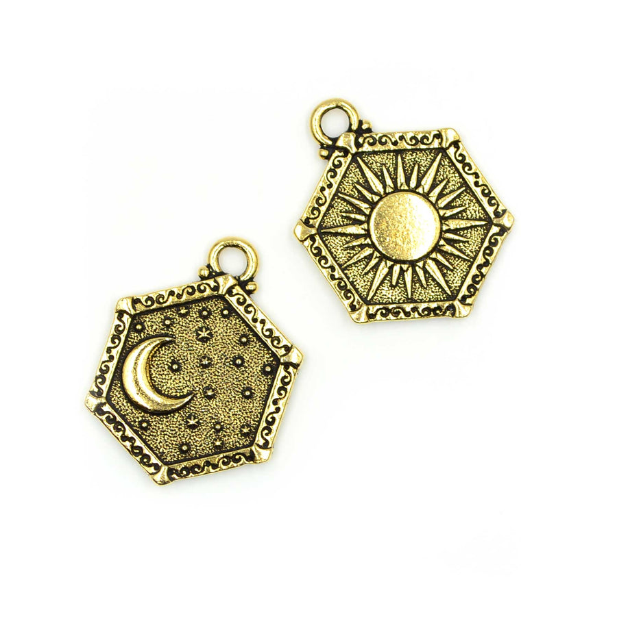 Sun and Moon Pendant- Antique Gold